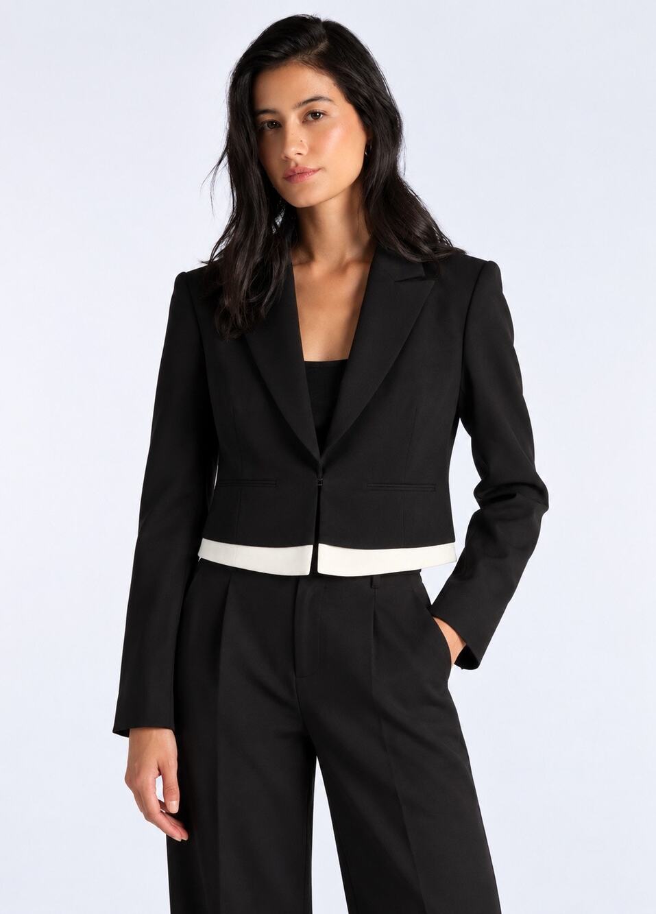 BCBGMAXAZRIA Women’s Cropped Black White Tuxedo Blazer Small